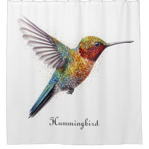 Rainbow Wings: Vibrant Hummingbird Art, custom Shower Curtain
