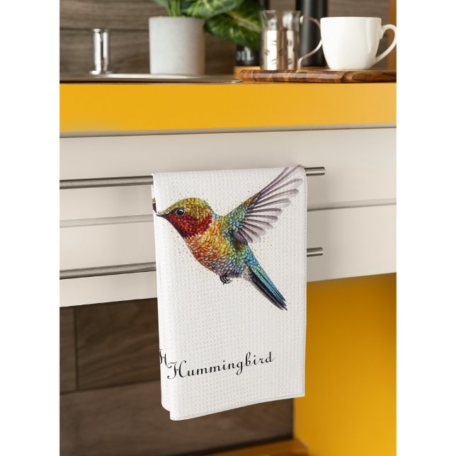 Rainbow Wings: Vibrant Hummingbird Art, custom Tea Towel (Creator Uploaded)