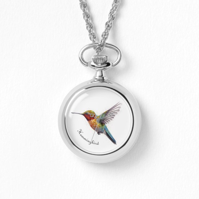 Rainbow Wings: Vibrant Hummingbird Art, custom  Watch (Front)