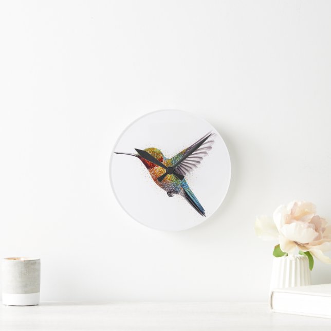  Rainbow Wings: Vibrant Hummingbird Art Round Clock (Home)