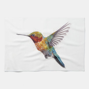 Rainbow Wings: Vibrant Hummingbird Art Tea Towel