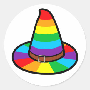Rainbow Witch Hat Classic Round Sticker