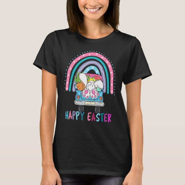 Rainbow With Bunny Eggs Hunting Truck Easter  Clas T-Shirt (Front)