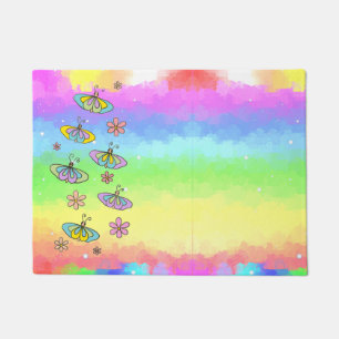 Rainbow with butterflies doormat