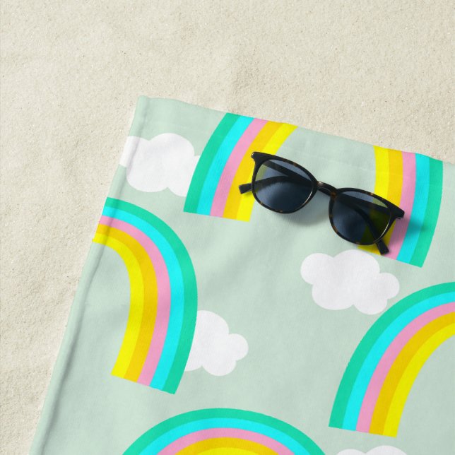 Rainbow with Cloud Blue Beach Towel (In Situ)