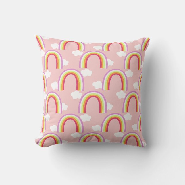 Rainbow with Cloud Light Pink Cushion (Front)