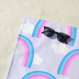 Rainbow with Cloud Light Purple Beach Towel