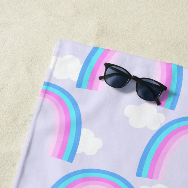 Rainbow with Cloud Light Purple Beach Towel (In Situ)
