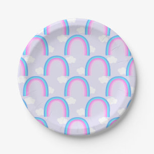Rainbow with Cloud Light Purple Paper Plate