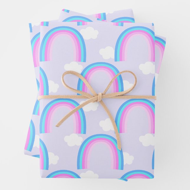 Rainbow with Cloud Light Purple Wrapping Paper Sheet (In situ)
