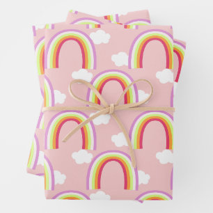 Rainbow with Cloud Pink Wrapping Paper Sheet