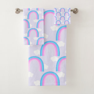 Rainbow with Cloud Purple Bath Towel Set