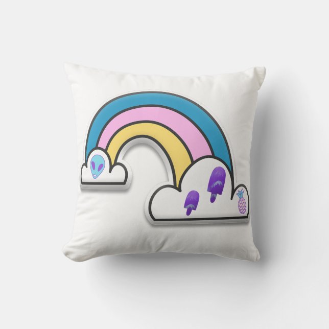 Rainbow with Clouds Illustration Cushion (Front)