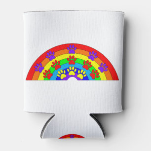 Rainbow With Dog Paw Prints Can Cooler