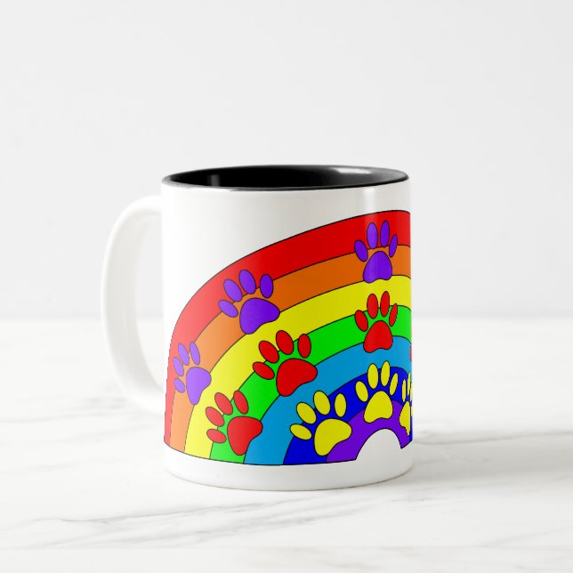 Rainbow With Dog Paw Prints Two-Tone Coffee Mug (Front Left)