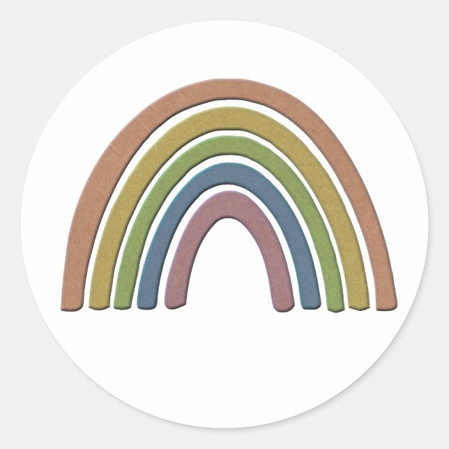 Rainbow With Faux Rustic Paper Texture Classic Round Sticker (Front)