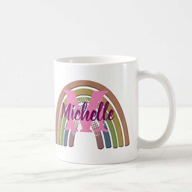 Rainbow With Faux Rustic Paper Texture Custom Name Coffee Mug (Right)