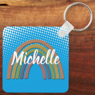 Rainbow With Faux Rustic Paper Texture Key Ring