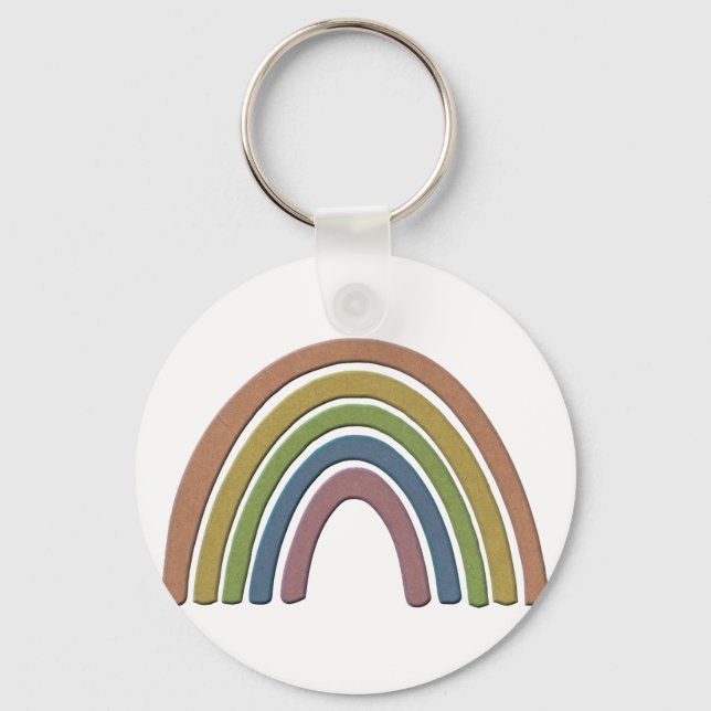 Rainbow With Faux Rustic Paper Texture Key Ring (Front)