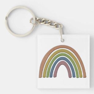 Rainbow With Faux Rustic Paper Texture Key Ring
