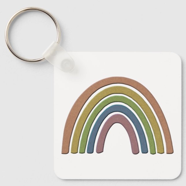Rainbow With Faux Rustic Paper Texture Key Ring (Front)