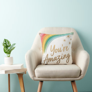 Rainbow with Gold Glitter and "You're Amazing"Text Cushion