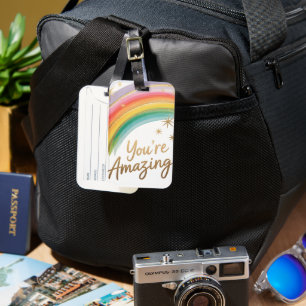 Rainbow with Gold Glitter and "You're Amazing"Text Luggage Tag