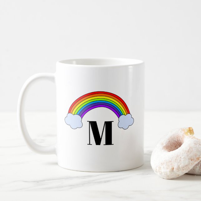 Rainbow with Monogram Initial Coffee Mug (With Donut)
