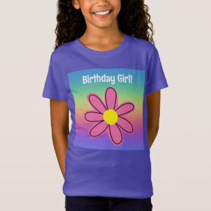Rainbow with Pink Flower Birthday Girl T-Shirt
