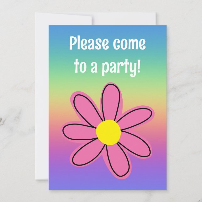 Rainbow with Pink Flower Blank Invitation (Front)