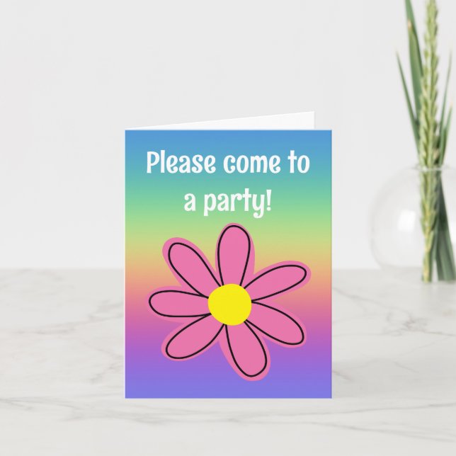 Rainbow with Pink Flower Blank Invitation (Front)