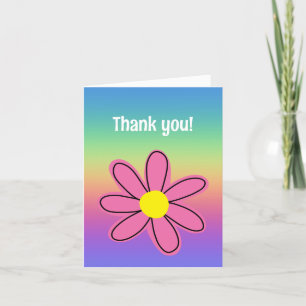 Rainbow with Pink Flower Blank Thank You Card
