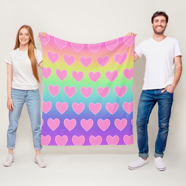 Rainbow with Pink Hearts  Fleece Blanket (In Situ)