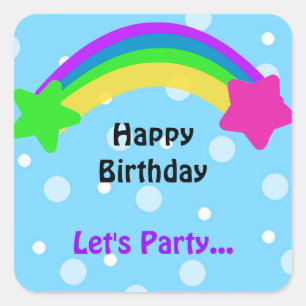 Rainbow with Stars Birthday Wishes Square Sticker