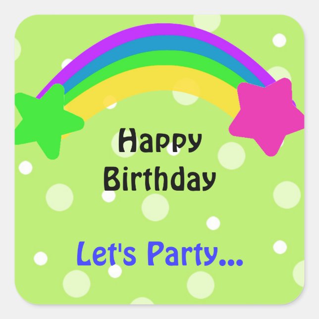 Rainbow with Stars Birthday Wishes Square Sticker (Front)