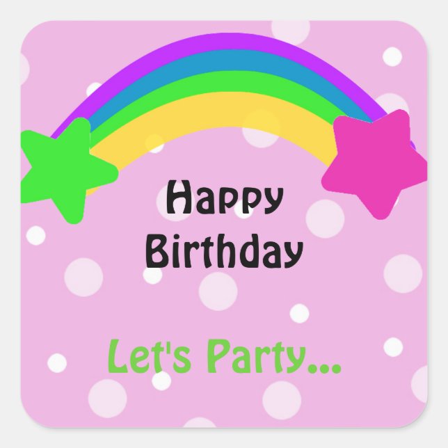 Rainbow with Stars Birthday Wishes Square Sticker (Front)
