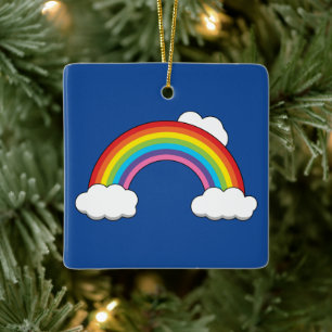 Rainbow with White Clouds Ceramic Ornament