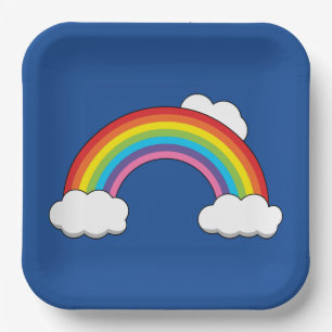 Rainbow with White Clouds Paper Plate