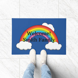Rainbow with White Clouds Personalise Doormat