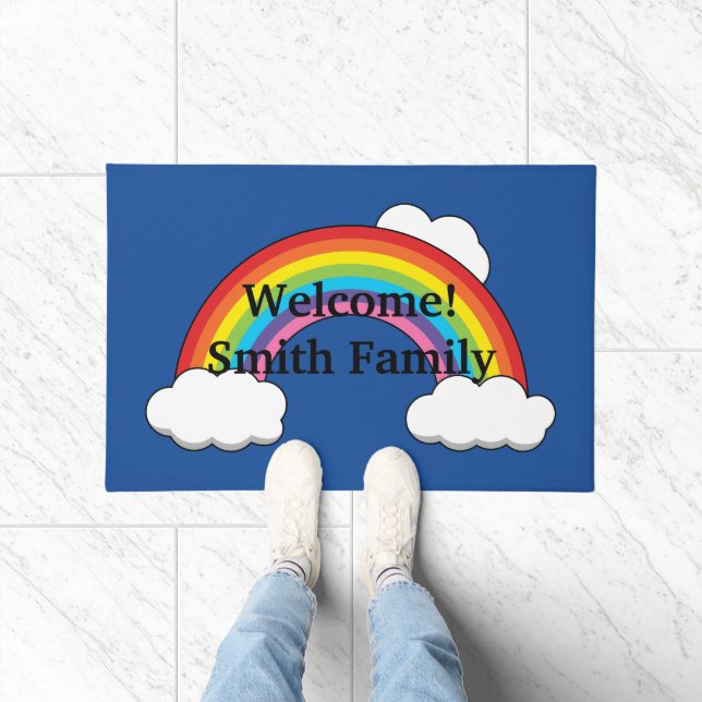Rainbow with White Clouds | Personalise Doormat (Indoor)