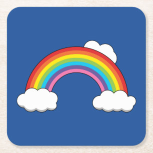 Rainbow with White Clouds Square Paper Coaster