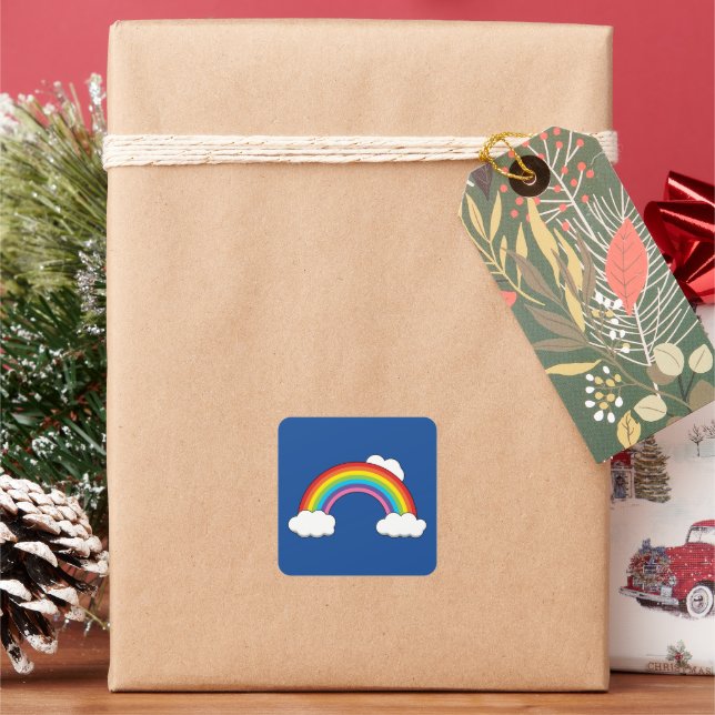 Rainbow with White Clouds Square Sticker (Holiday)