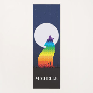 Rainbow Wolf and Moon Personalised Yoga Mat