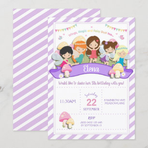 Rainbow Woodland Fairy Birthday Invitation Girl