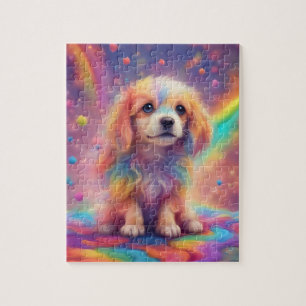 Rainbow World Cute Colorful Dog Jigsaw Puzzle