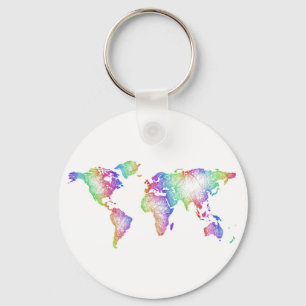 Rainbow World map Key Ring