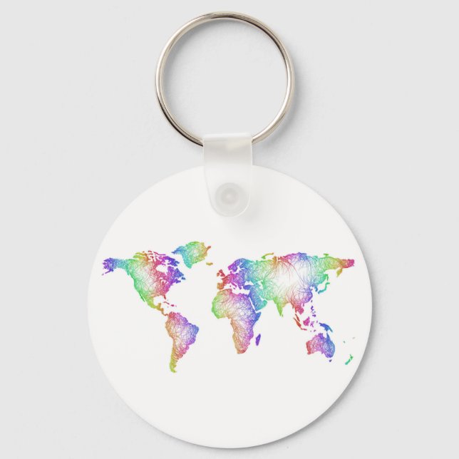 Rainbow World map Key Ring (Front)