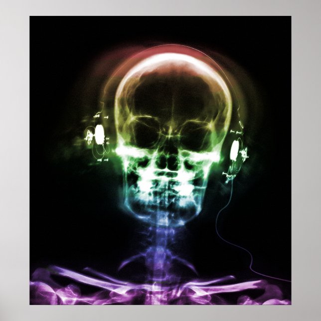 Rainbow X-Ray Music Headphones Skeleton Poster (Front)