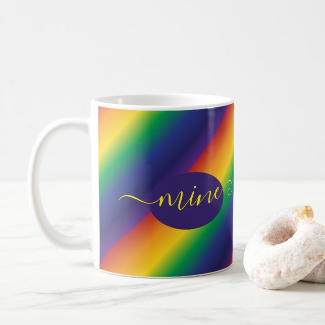 Rainbow Yellow Purple Typography Coffee Mug (With Donut)