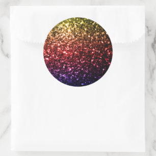 Rainbow yellow red purple faux glitter sparkles classic round sticker